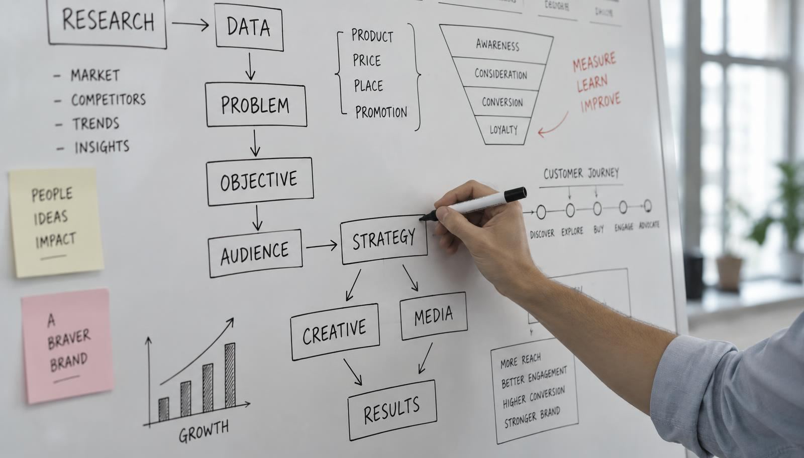 Diferencia entre mercadeo, estrategia, publicidad, creatividad y medios